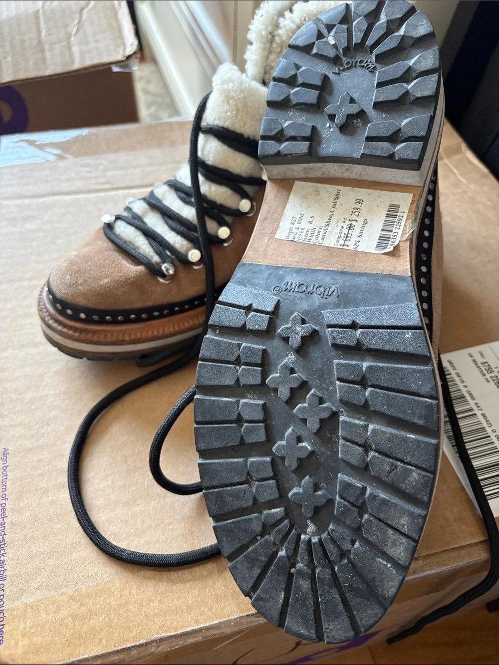 rag & bone Brown Suede Faux-Shearling Hiker Boots